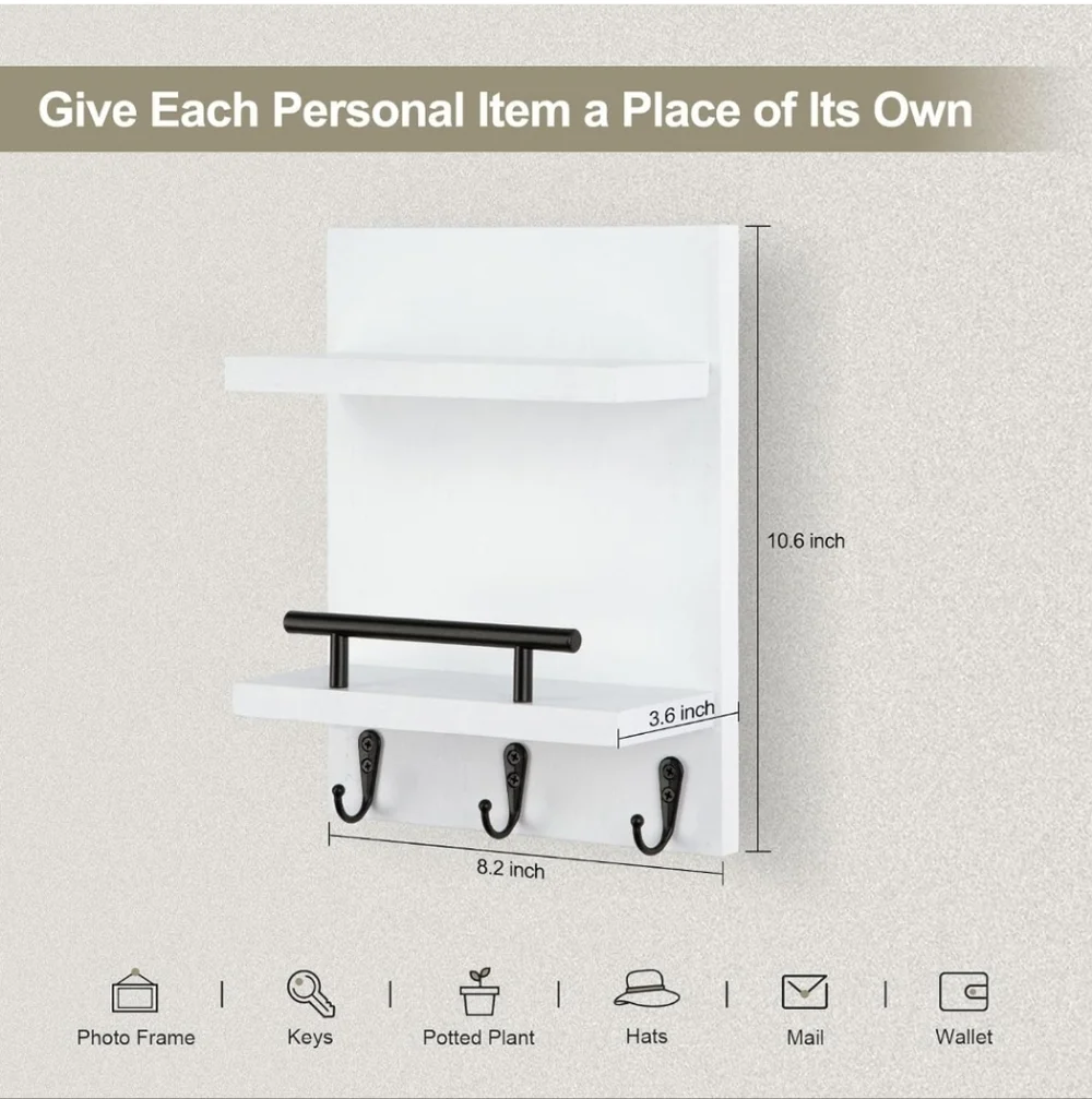 White Wall Organizer Shelf with Black Accent - Home Wall Decor